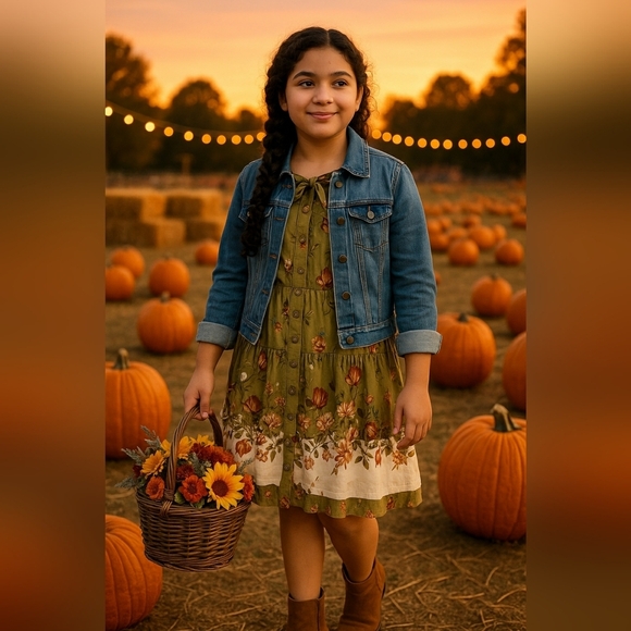 Holiday Cottage Girl Large Farmhouse Floral Puff Sleeve Bow Holiday Gift New - Picture 2 of 6